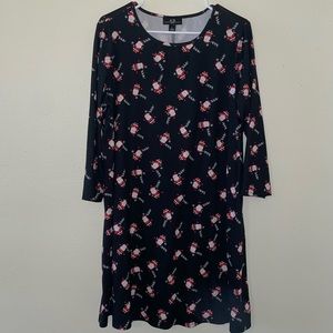 AGB Dress Women’s Size large Clause Christmas Print Black Holiday! Didn’t Fit Me